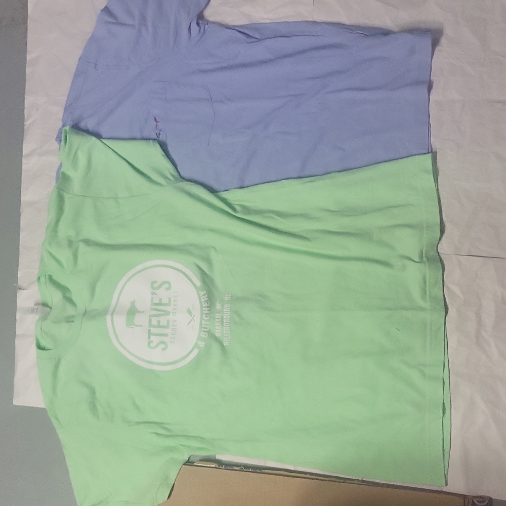 2 Mens L graphic t-shirt lot vintage Greg Norman pocket tee NWOT Steve's green